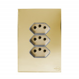 Conjunto Tomada Tripla 20a 4x2 - Novara Glass Dourado Cromado